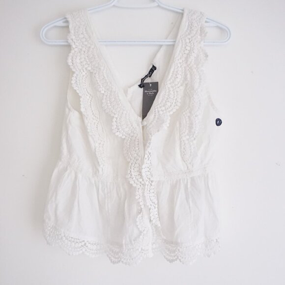 Abercrombie & Fitch White Lace Peplum Tank Top Cottagecore Feminine Dainty S - Picture 1 of 13